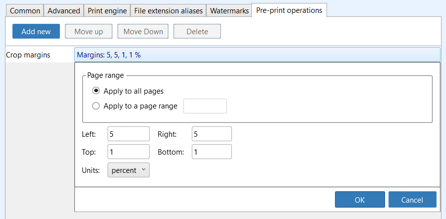 Batch crop files using "Crop margins" operation before printing