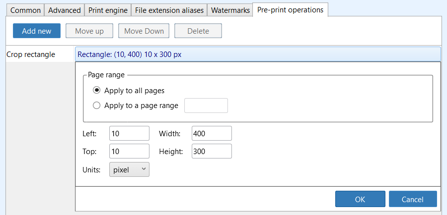 Batch crop documents before printing using "Crop rectangle" operation